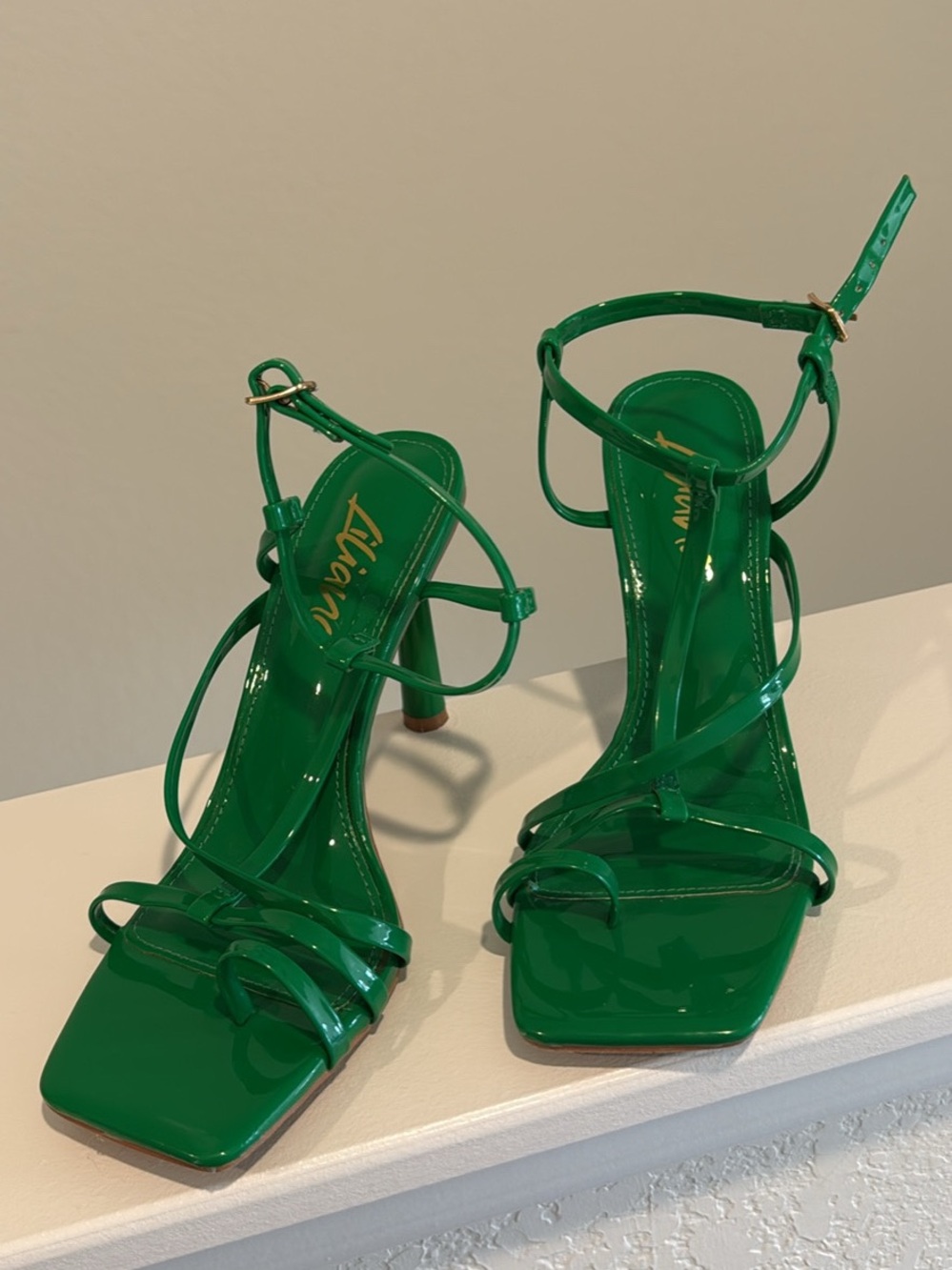ILIA Green Patent Strappy High Heel Sandals